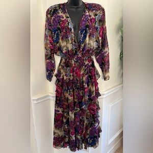 Vintage Diane Freis Vibrant Floral Long Sleeve Dress
